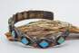 Signed A Cachini 925 Southwestern Turquoise Square Inlay Teardrops & Dotted Cuff Bracelet 21.2g image number 4