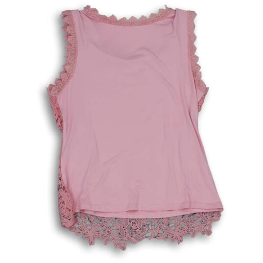NWT Womens Pink Lace Sleeveless Scalloped Round Neck Blouse Top Size M image number 2