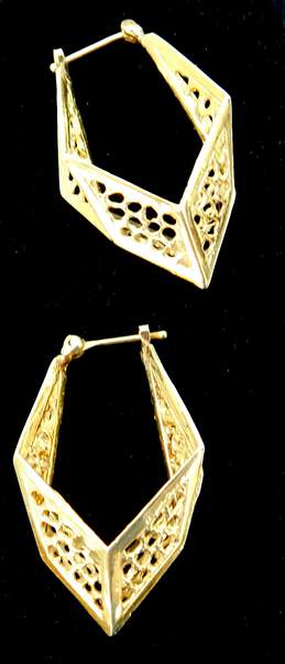 14K Yellow Gold Geometric Cut Out Hoop Earrings 7.2g