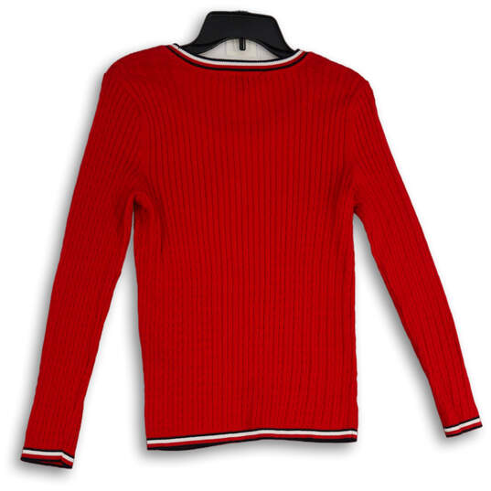 NWT Womens Red Knitted Round Neck Long Sleeve Pullover Sweater Size S image number 2