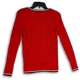 NWT Womens Red Knitted Round Neck Long Sleeve Pullover Sweater Size S alternative image
