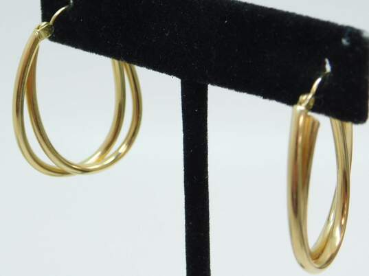14K Gold Interlocking Tube Oblong Hoop Earrings 2.9g image number 1