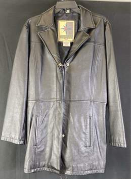 Middle Brooks Womens Gray Leather Collared Long Sleeve Overcoat Size Medium