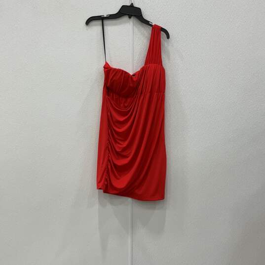 NWT Womens Red Sleeveless One Shoulder Ruched Pullover Mini Dress Size M image number 1