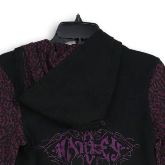 Womens Black Purple Printed Henley Neck Long Sleeve Pullover Hoodie Size M image number 3