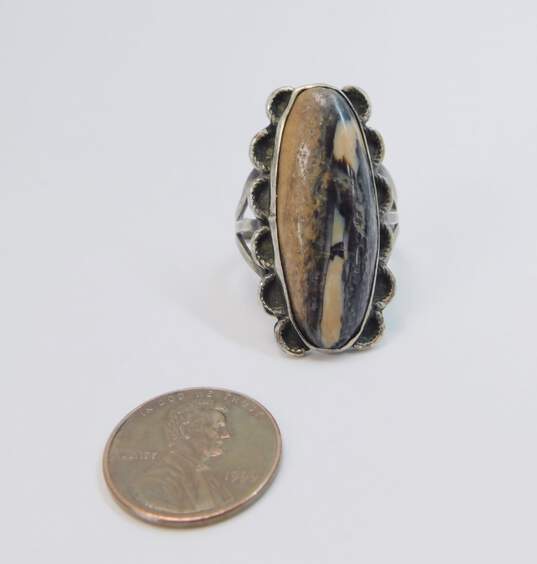 Southwestern Sterling Silver Petrified Wood Long Ring 7.3g image number 4