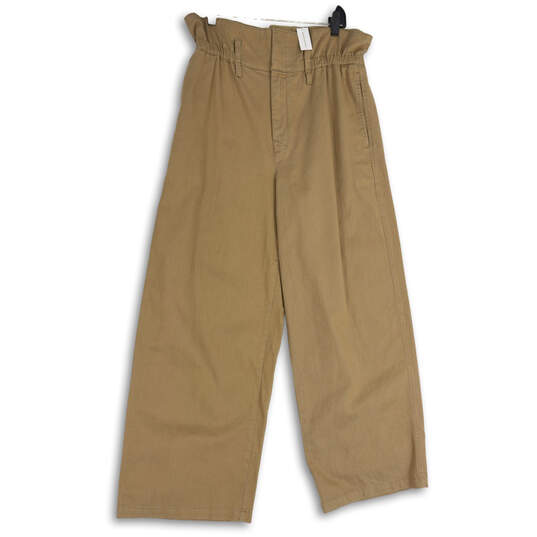 NWT Womens Tan Flat Front Slash Pocket Wide Leg Cropped Pants Size 12 image number 1