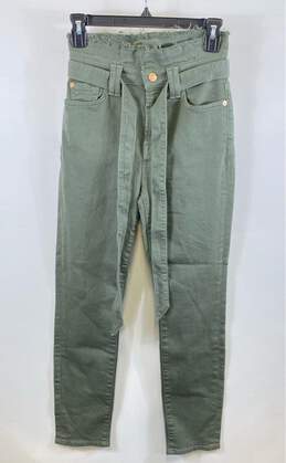 NWT 7 For All Mankind Womens Olive Green Belted Denim Skinny Jeans Size 25