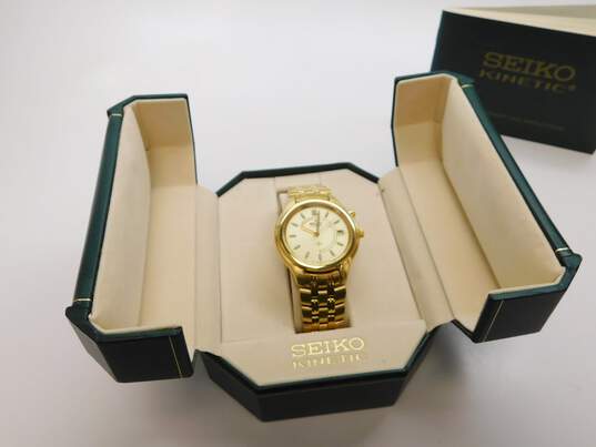 Seiko Kinetic Sapphire Crystal Gold Tone Men's Dress Watch In Original Box 340.8g image number 2