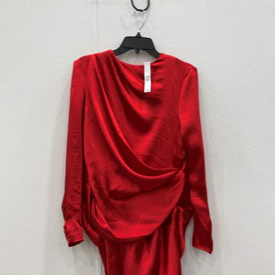 NWT Asos Design Womens Red Round Neck Long Sleeve Back Zip Maxi Dress Size 10 image number 3