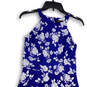 Womens Blue White Flower Halter Neck Back Zip Fit & Flare Dress Size Small image number 1