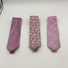 NWT Mens Pink Silk Abstract Print Adjustable Designer Neckties Lot Of 3