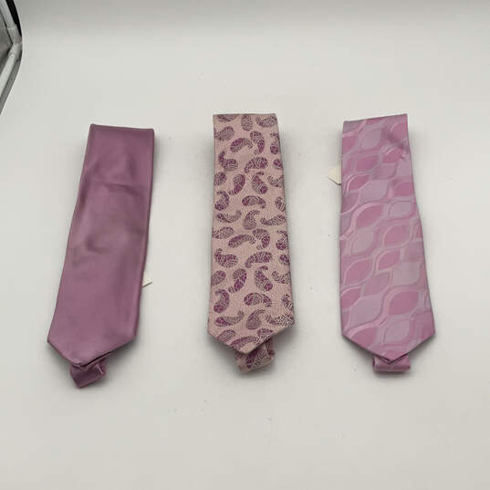 NWT Mens Pink Silk Abstract Print Adjustable Designer Neckties Lot Of 3 image number 1