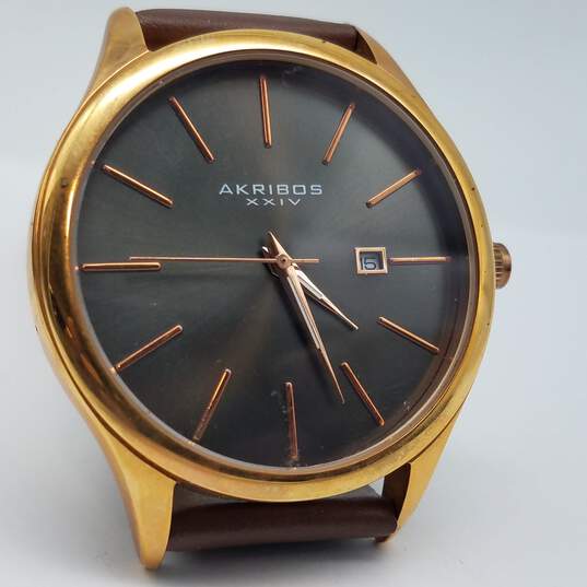 Akribos XXIV 42mm Analog Date Gold Tone Watch 60g image number 5
