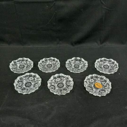 Set of 7 Anchor Hocking Early American Prescut Glass Ash Trays/Coasters image number 1