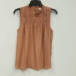 NWT Womens Brown Ruffle Smocked Neck Sleeveless Blouse Top Size Small alternative image