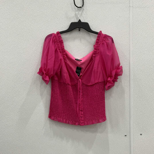 NWT Womens Pink Sweetheart Neck Puff Sleeve Smoked Cropped Blouse Top Sz 10 image number 1