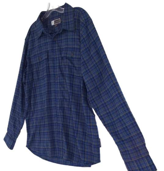 Men Blue Plaid Long Sleeve Front Pocket Button Up Shirt Size Large image number 5