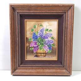 Painting of Grape Vine In Basket Signed By M.Lak In Wooden Frame