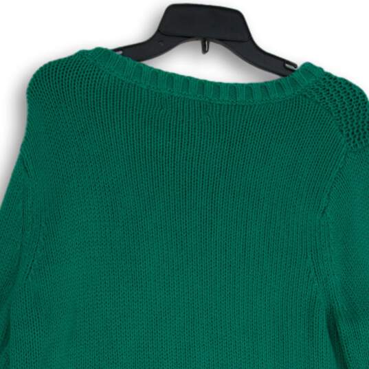 Lands' End Womens Green Cable Knit Round Neck Long Sleeve Pullover Sweater Sz L image number 4