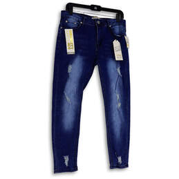 NWT Womens Blue Denim Distressed Ankle Crop Skinny Leg Jeans Size 11/12