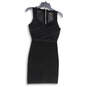 Womens Black V-Neck Sleeveless Rib Lacing Short Bodycon Dress Size Small image number 1