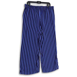 NWT Womens Blue Striped Elastic Waist Wide Leg Cropped Pants Size L Petite alternative image