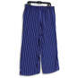 NWT Womens Blue Striped Elastic Waist Wide Leg Cropped Pants Size L Petite image number 2