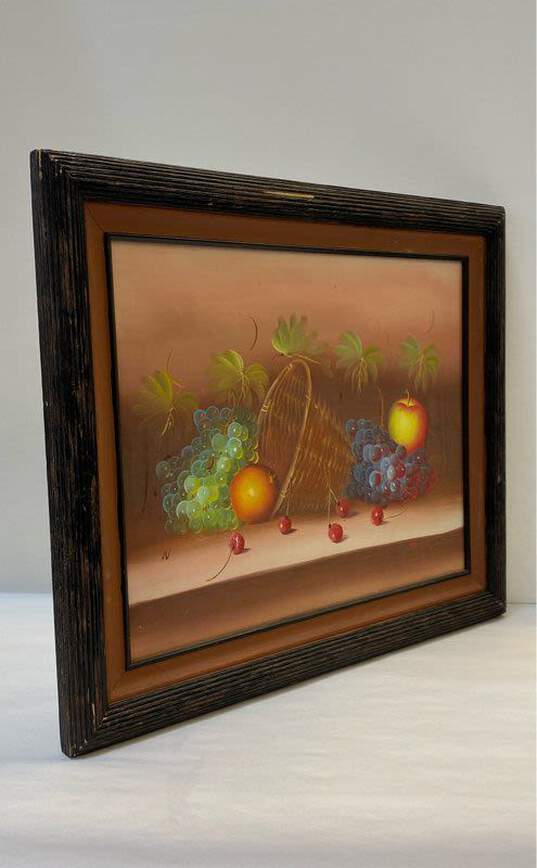 Cornucopia an Fruit Still Life Oil on canvas by Thomas Signed. Matted & Framed image number 2