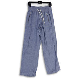 Womens Blue Elastic Waist Zipper Pocket Wide Leg Ankle Pants Size 4