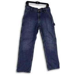 Mens Blue Denim Medium Wash Cargo Pockets Straight Leg Jeans Size 32x30
