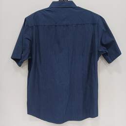 Mens Blue Cotton Pinstripe Short Sleeve Collared Button Up Shirt Size Medium alternative image
