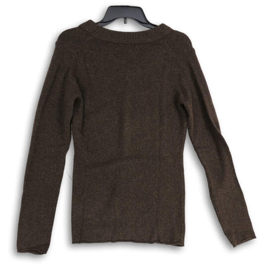 NWT Womens Brown Tight Knit Long Sleeve V Neck Pullover Sweater Size M image number 2