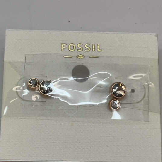 Designer Fossil Gold-Tone Black Crystal Cut Stone Push Back Stud Earrings image number 2