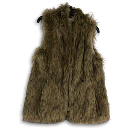 Womens Brown Faux Fur Sleeveless Regular Fit Open Front Vest Size S Petite