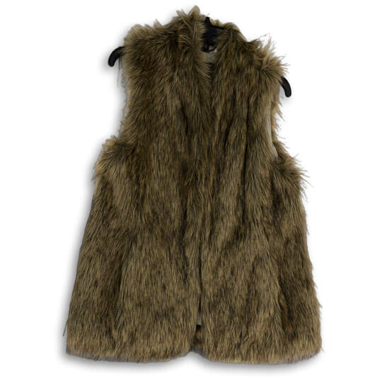 Womens Brown Faux Fur Sleeveless Regular Fit Open Front Vest Size S Petite image number 1