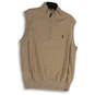 Womens Beige Sleeveless Quarter Zip Mock Neck Pullover Sweater Size Small image number 1