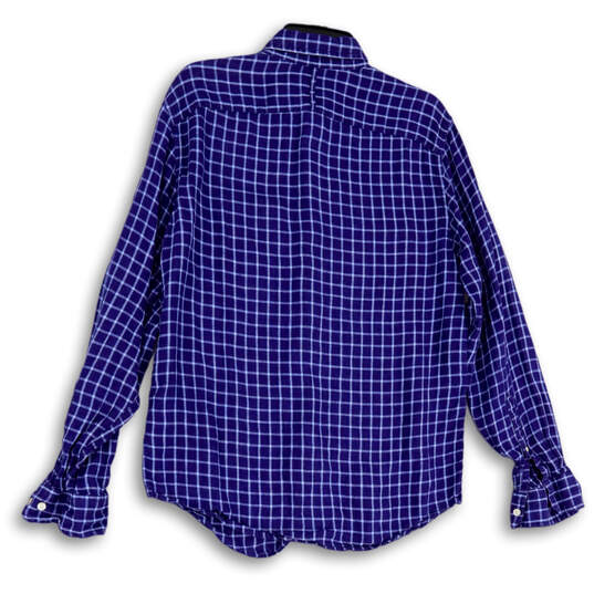 Mens Blue White Check Long Sleeve Collared Button-Up Shirt Size Medium image number 2
