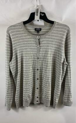 NWT Jones New York Womens Light Gray Ivory Striped Cardigan Sweater Size XL