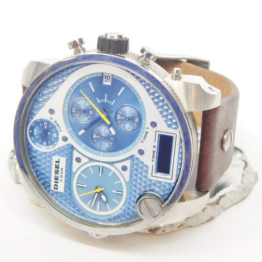 Diesel DZ7322 3Bar Chrono Blue Dial Brown Leather Band Watch 152.7g image number 2