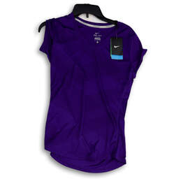 NWT Womens Purple Dri-Fit V-Neck Short Sleeve Activewear T-Shirt Size M