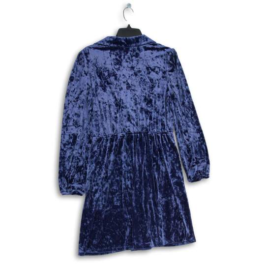 Modcloth Womens Blue Velvet Long Sleeve Totally Crushed It Mini Dress Size L image number 2