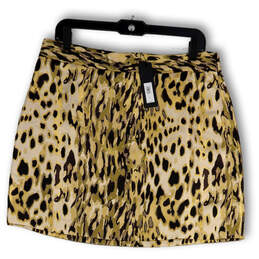 NWT Womens Gold Black Leopard Print Elastic Waist Pull On Mini Skirt Sz 12