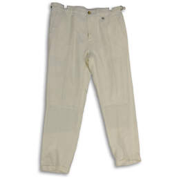 Mens White Flat Front Slash Pocket Straight Leg Chino Pants Size 34 Short