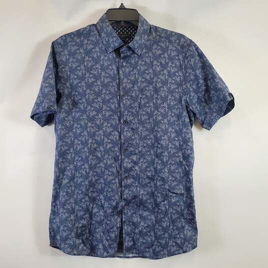 Ted Baker Men Blue Printed Button Up Sz 3 NWT image number 1