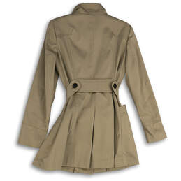 Womens Brown Mock Neck Welt Pocket Button Front Belted Trench Coat Size S alternative image