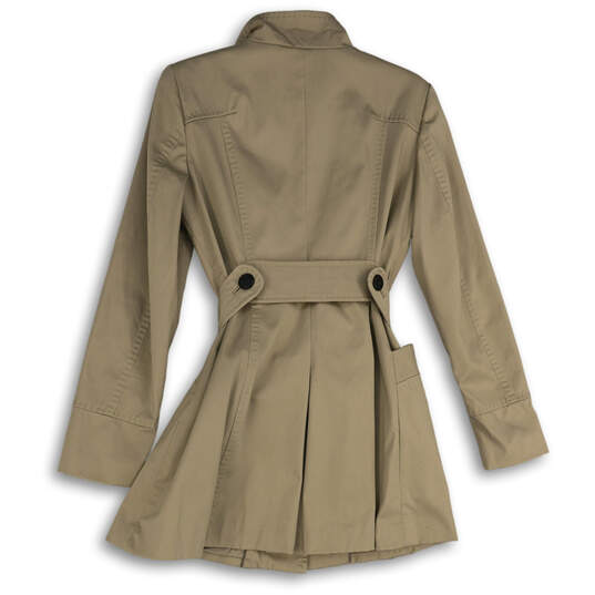Womens Brown Mock Neck Welt Pocket Button Front Belted Trench Coat Size S image number 2