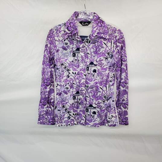 Jack Winter Vintage Purple Mushroom Patterned Button Up Shirt WM Size S image number 1
