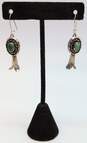 Artisan 925 Southwestern Turquoise Cabochon Rope Notched Squash Blossom Drop Earrings 6.9g image number 1