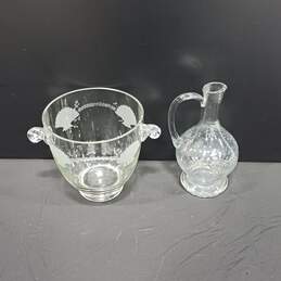 Set of 2 Clear Glass Etched Wine Decanter & Ice Bucket alternative image